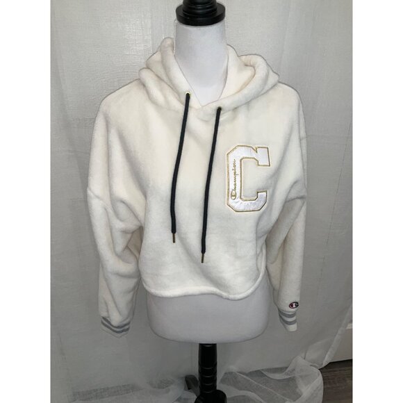 Champion Women’s Super Fleece Faux Fur Cropped Cut off PO Hoodie size XS - Picture 2 of 4
